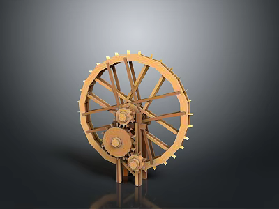 Intricate Wooden Gear Wheel Mechanical Structure With Spokes And Interconnected Gears 3d model