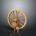 Intricate Wooden Gear Wheel Mechanical Structure With Spokes And Interconnected Gears