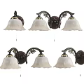 Vintage Wall Lamps With Decorative Metal Frames And White Glass Shades