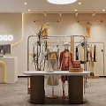 Elegant Clothing Store Interior With Beige Walls Clothing Racks Mannequins And Plants