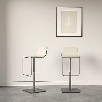 Modern White Bar Stools with Metal Frame Against Light Colored Wall with Black Framed Art 3d model