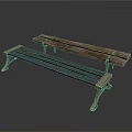 Wooden Furniture Benches With Blue And Brown Planks And Metal Legs Design