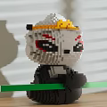 Decorative Figurine Set Featuring Block Panda With Yellow Crown Red Eye Makeup And Green Stick