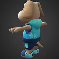 Cartoon Dog Wearing Blue Vest With Star Pattern Blue Shorts And Shoes Arms Outstretched