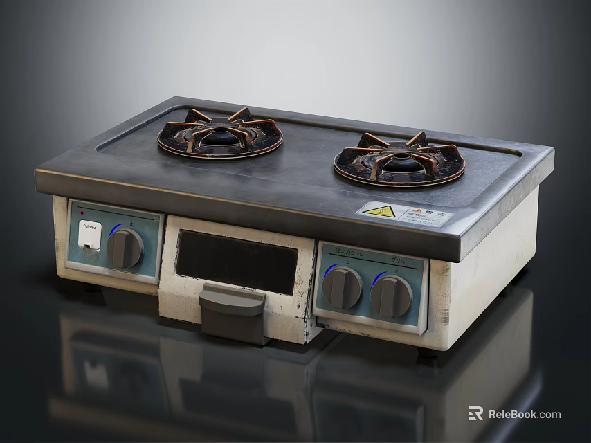 Two Burner Kitchen Appliance With Stainless Steel Surface And Control Knobs 3d model 