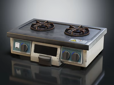 Two Burner Kitchen Appliance With Stainless Steel Surface And Control Knobs 3d model