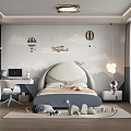 Kids Room Interior With Arched Bed Cloud Wall Hot Air Balloon Decor Desk And Toys