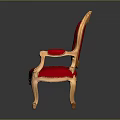 Ornate Single Chair With Golden Carved Frame Red Velvet Upholstery And Crest Design