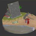 Beach House With Gray Roof White Exterior Palm Tree And Sand Beach Near Blue Sea