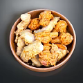 Homemade Golden Crispy Fried Chicken Pieces in Wooden Bowl