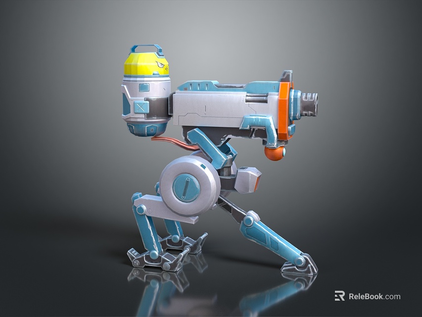 Sci-Fi Weapon With Blue Mechanical Structure Yellow Component And Support Leg Design 3d model 