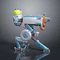 Sci-Fi Weapon With Blue Mechanical Structure Yellow Component And Support Leg Design