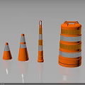 Road Safety Facilities Featuring Orange Traffic Cones And Reflective Drums With Silver Strips