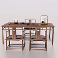 Traditional Wooden Tea Table And Chairs With Tea Set And Teacups