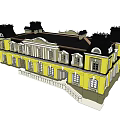 Twin Villa European Style Architecture With Yellow Exterior Black Roof And Windows Steps Railing