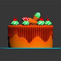 Orange Cake With Red Icing Green White Candy Balls Cherries And Ice Cream Decoration