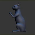 Stylized Blue Cat Game and Movie Character Standing with Paws Gesture