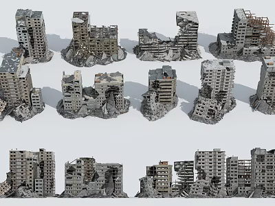 3D Models Of Damaged Building Components Featuring Collapsed Structures And Broken Walls 3d model