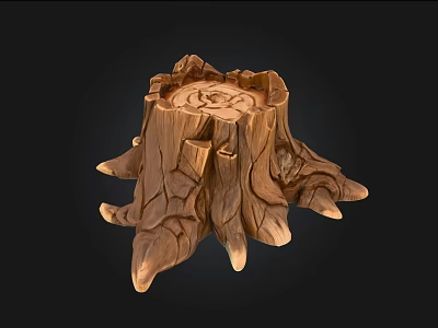 Handcrafted Wood and Stone Stump Decor with Intricate Carvings and Natural Texture 3d model