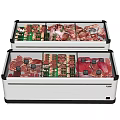Commercial Stacked Glass Door Freezers with Assorted Meat Products on