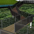 Scenic Garden Landscape With Green Hillside Winding Pathway Staircase And Arched Structure