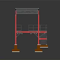 Roofed Industrial Metal Structure With Red Pillars Platform Staircase And Pedestals