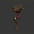 Fantasy Creature With Curved Brown Stem Blue Glowing Flower Small Horns And Green Glowing Spots