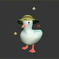 White Duck Wearing Striped Pink Hat With Yellow Stars Around And Red Star On Back