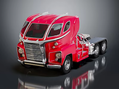 Vintage Red Functional Truck With Streamlined Cab Chrome Grille And Cargo Features 3d model