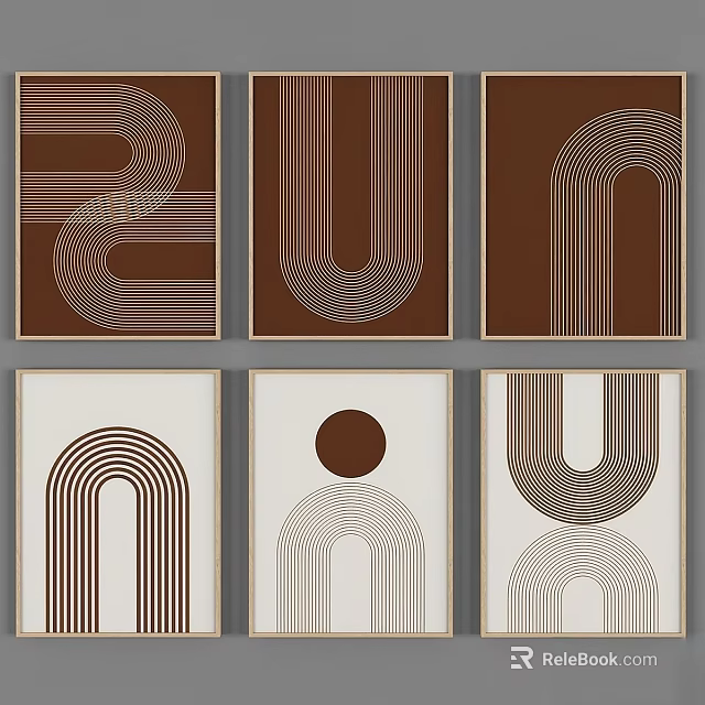 Modern Picture Frames With Abstract Geometric Patterns In Brown Beige White 3d model