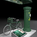 Public Facilities At Post Office Featuring Green Mailbox Bicycle And Signage