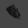 Classic Wooden Sailing Ship With Multiple Black Sails And Wooden Hull Structure