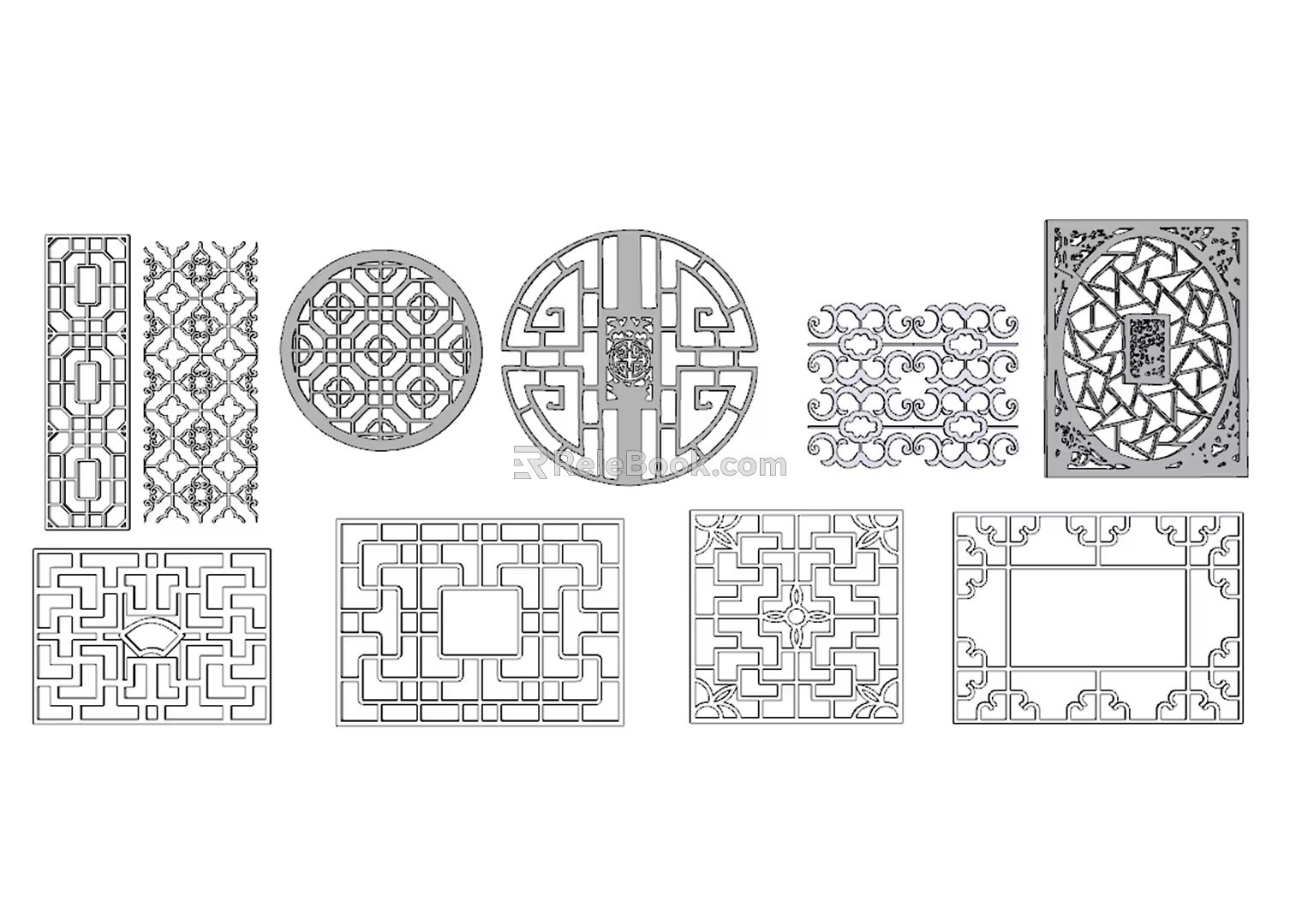 New Chinese-style openwork window grilles screen partition 3d model