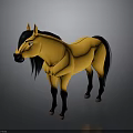Cartoon Yellow Horse With Black Mane Tail And Legs On Dark Background