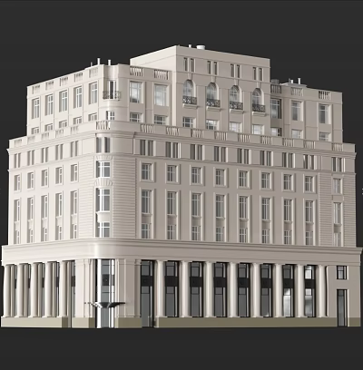 Classical European style Architecture With Multi story Design Arched Windows And Decorative Columns 3d model
