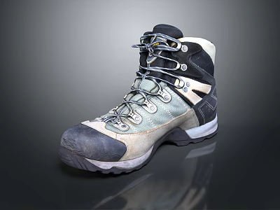Durable Outdoor Hiking Boots With Gray Black Color Rubber Sole And Laces 3d model