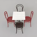 Square White Dining Table Set with Four Red and Dark Brown Curved Back Chairs 3d model