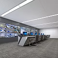 Well Lit Modern Security Monitoring Room With Multiple Screens And Control Consoles