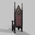 Gothic Armchair With Intricate Carvings High Back Pointed Finials And Burgundy Tufted Seat