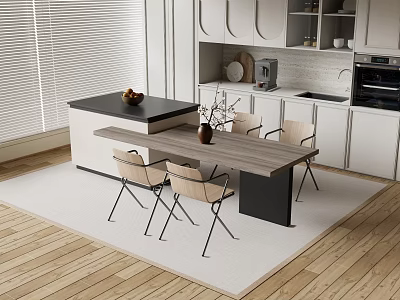Modern Kitchen Interior Design With Stylish Bar Counter And Dining Chairs 3d model