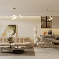 Modern Living Dining Room Interior Design With Beige Sofa Coffee Table Artwork And Pendant Lights