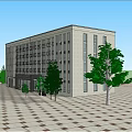 Modern Office Building Exterior With Large Windows Sunset Sky And Trees