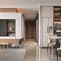 Modern Living Dining Room Interior With Sofa Coffee Table TV Wall Area Rug And Plant