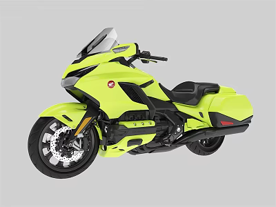 Neon Yellow Touring Motorcycle Featuring Windshield Black Seat And Black Wheels 3d model
