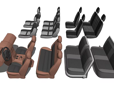 Car Seats Collection Featuring Driver Passenger Rear Seats in Brown and Black Colors 3d model