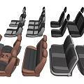 Car Seats Collection Featuring Driver Passenger Rear Seats in Brown and Black Colors