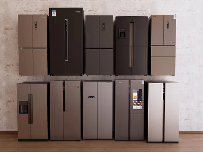 Various Models of Refrigerators and Freezers in Different Colors and Modern Designs 3d model