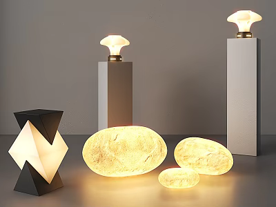 Modern Outdoor Lights with Pillar Geometric and Stone Textured Illuminated Designs 3d model
