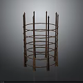Small Animal In Red Metal Cylindrical Cage With Spiked Top And Multi Layer Bars