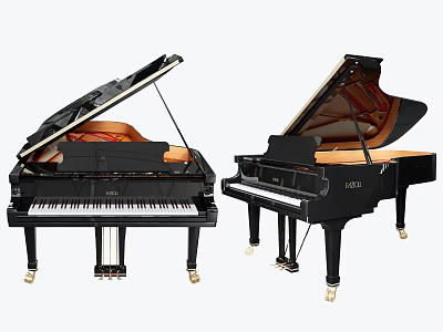 Elegant Two Black Grand Pianos BELLO Brand Classic Musical Instruments 3d model